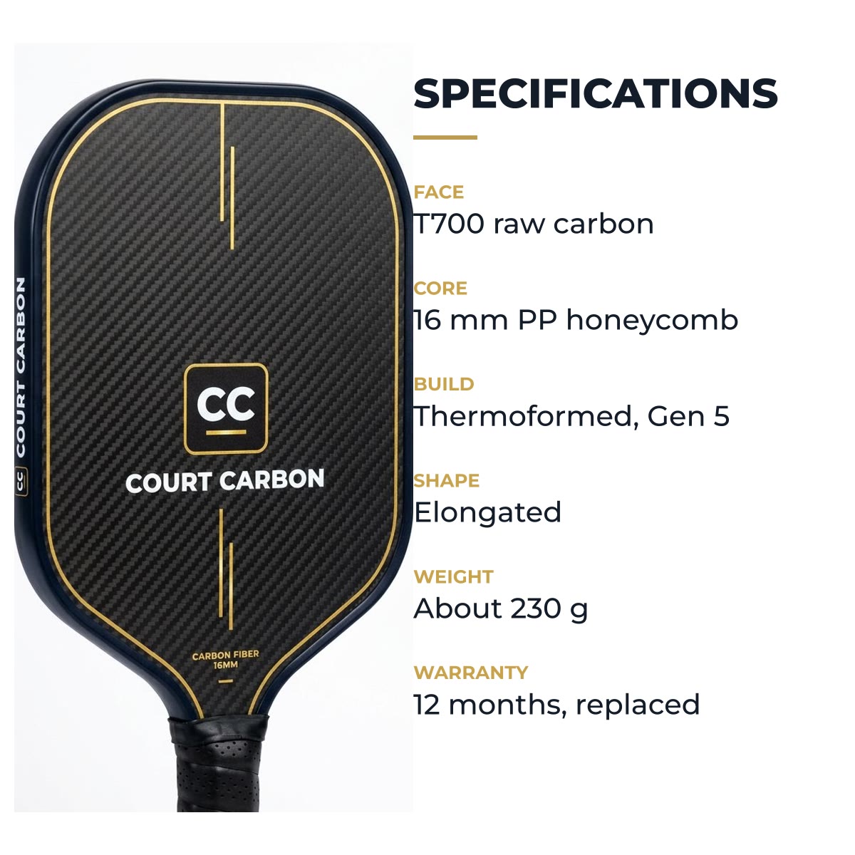 Court Carbon Paddle, specs